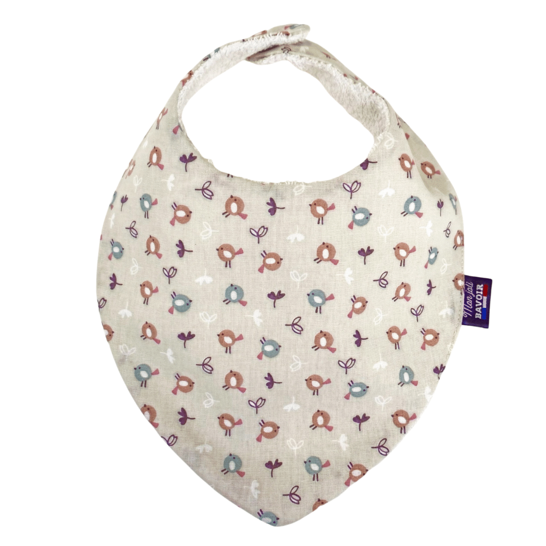 bavoir bandana beige petits oiseaux (3) (1)